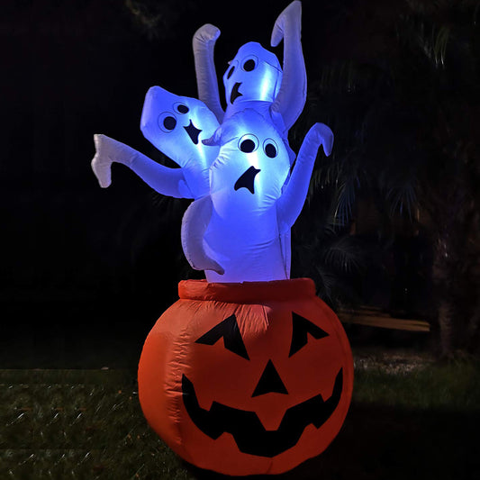 7 Ft Seasonblow Inflatable Halloween Pumpkin + 3 Ghosts