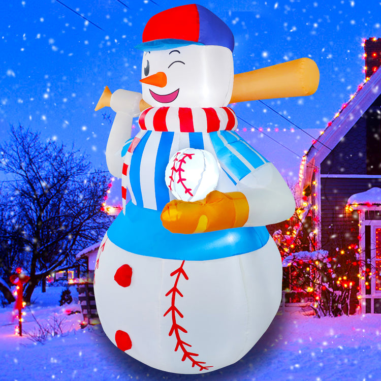 6 FT LED Light Up Inflatable Christmas Baseball Snowman Decoration