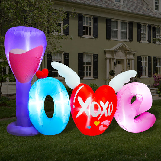 7Ft SeasonBlow Inflatable Valentine's Day Wine Glass Love Heart.