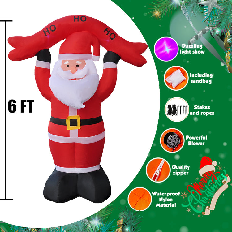 6Ft Seasonblow Inflatable Christmas Santa Claus holding banner