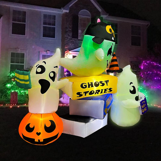 5 FT Halloween Inflatable Three Ghosts Nightmare Story, RGB Flashing Blow Up Lighted Decor Indoor Outdoor Holiday Art Decor Decorations