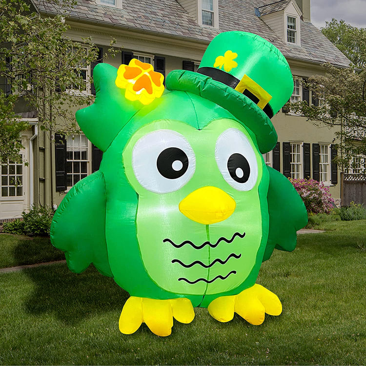 5.3ft Inflatable St. Patrick's Day Cute Owl Decoration, LED Blow Up Lighted Decor