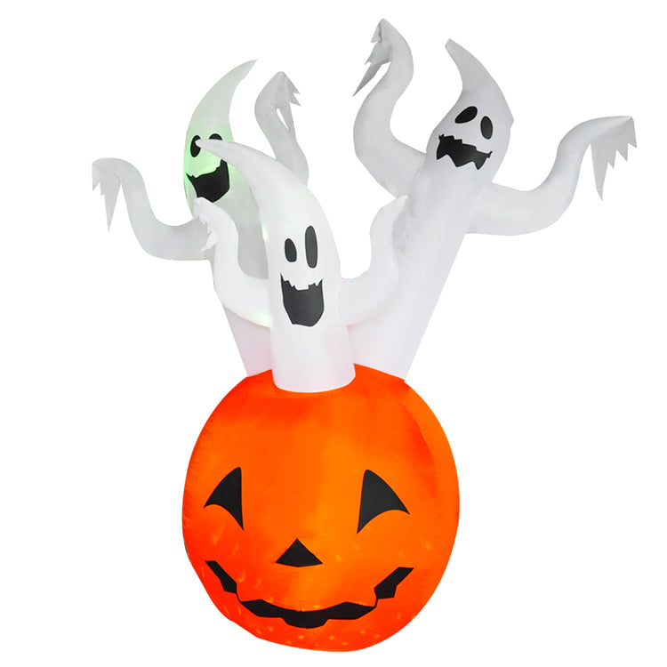 6Ft Seasonblow Halloween Inflatable White Ghost on Pumpkin