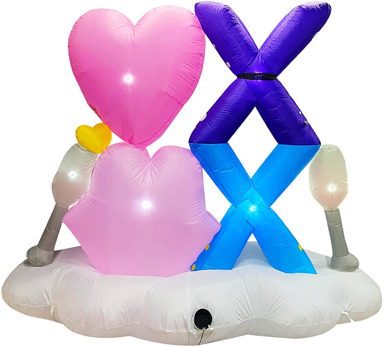 7 FT Inlflatable Valentine's Day XOXO with Heart Lip Wine Glass Decoration