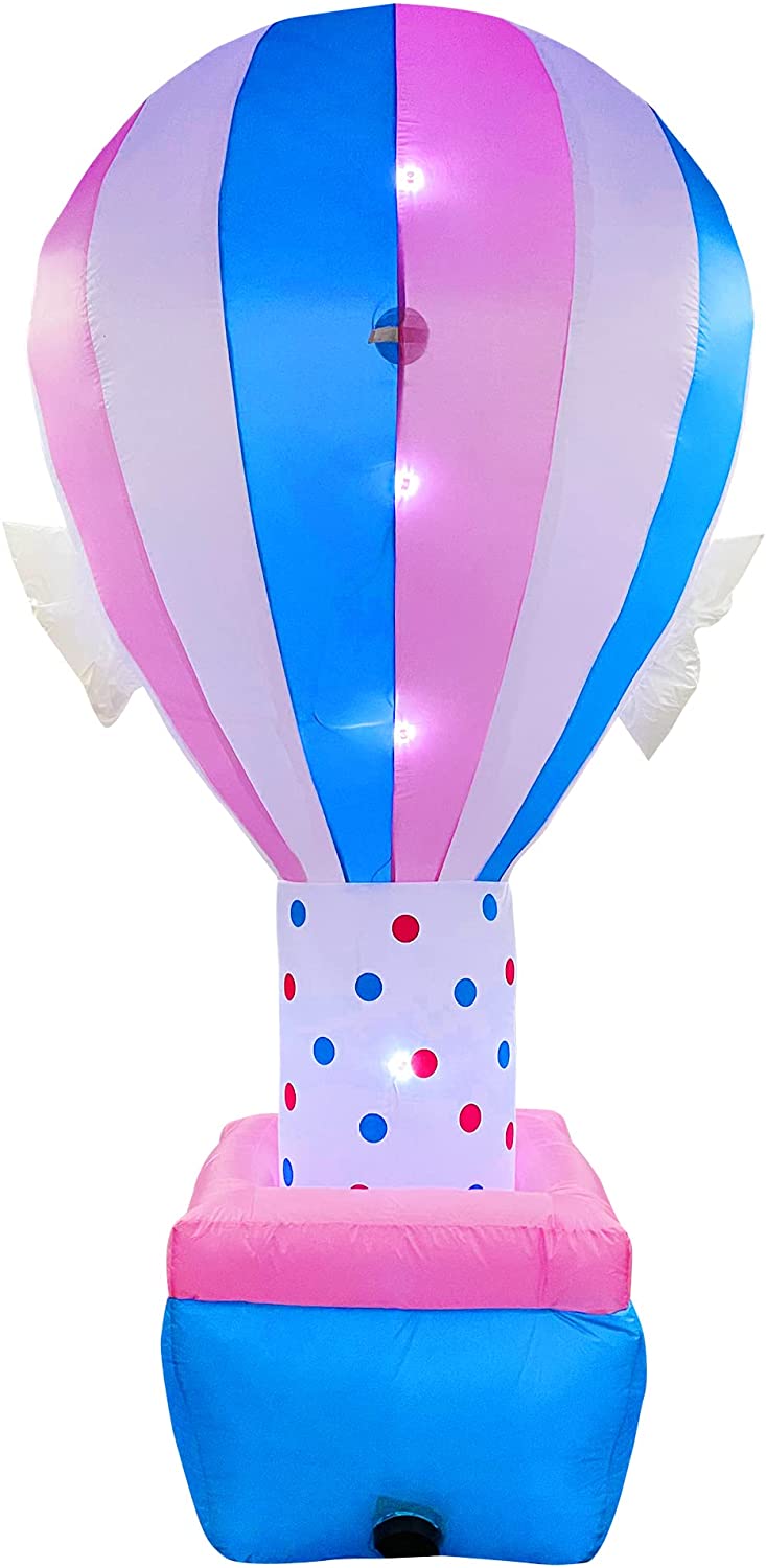 8 FT LED Light Up Inflatable Happy Birthday Blue Pink Hot Air Balloon Decoration for Birthday Party Yard Lawn Display Home Celebration