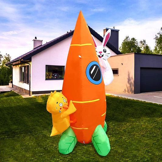 6 Ft Easter Inflatable Carrot Rocket Bunny Chick Decorations Build-in LEDs Blow Up for Holiday Yard Garden Indoor Outdoor Decor