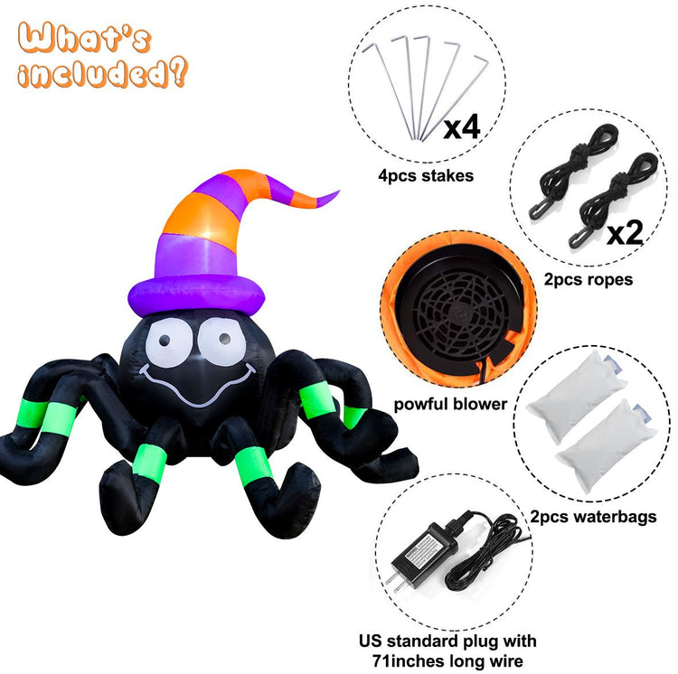 6 Ft Seasonblow Inflatable Halloween Spider with Witch Hat