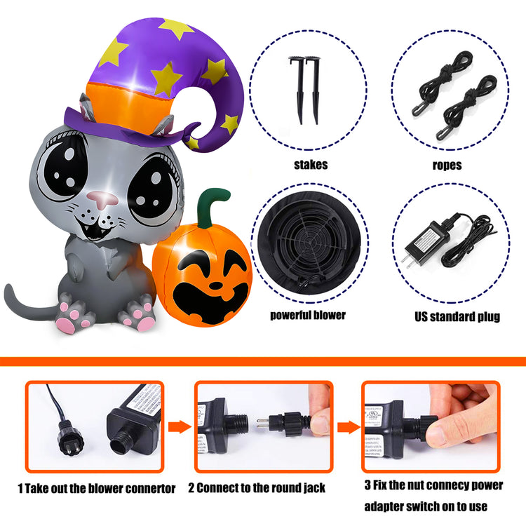 4 FT Halloween Inflatables Cute Witch's Cat with Pumpkin Decoration, Blow Up Yard Decor with LED Lights Built-in for Halloween Party Indoor Outdoor Holiday Decorations