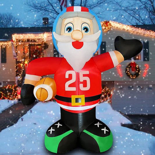 SEASONBLOW 6 FT Inflatable Christmas Football Santa Claus LED Light Up Blow Up Rugby Santa for Lawn Yard Home Indoor Outdoor