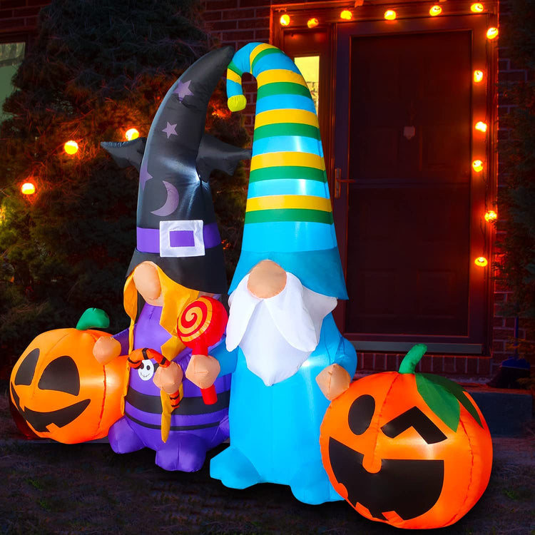 6FT Seasonblow Halloween Inflatable Gnomes with Pumpkin