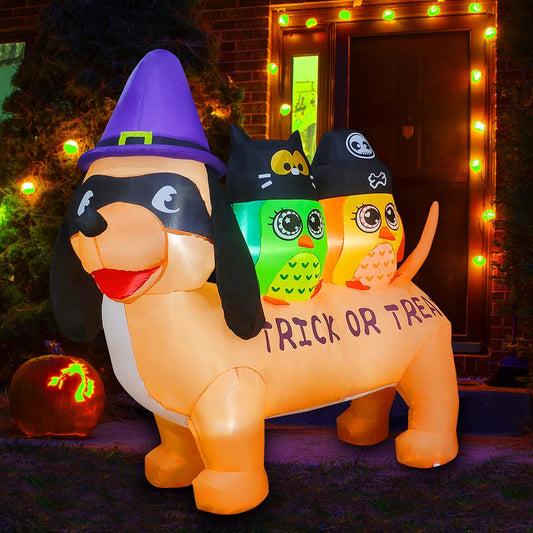 5 FT Seasonblow Halloween Inflatable Dog with Owls