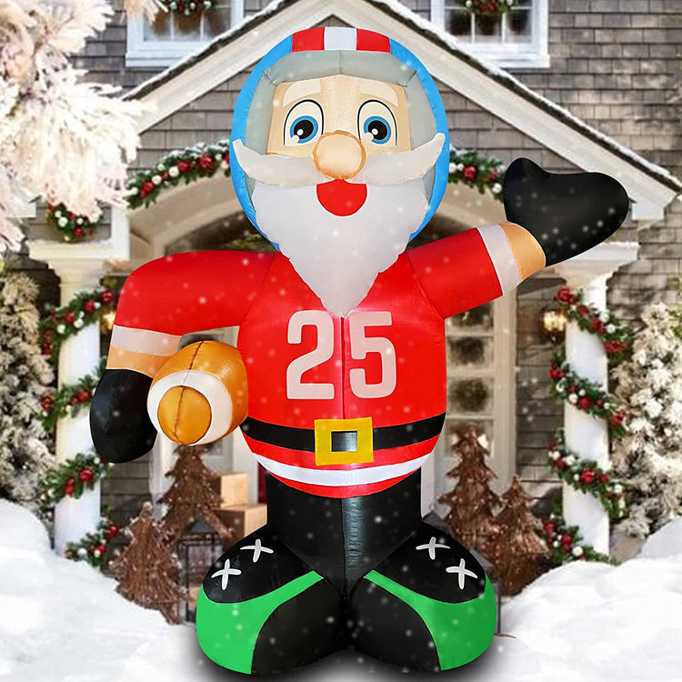 SEASONBLOW 6 FT Inflatable Christmas Football Santa Claus LED Light Up Blow Up Rugby Santa for Lawn Yard Home Indoor Outdoor