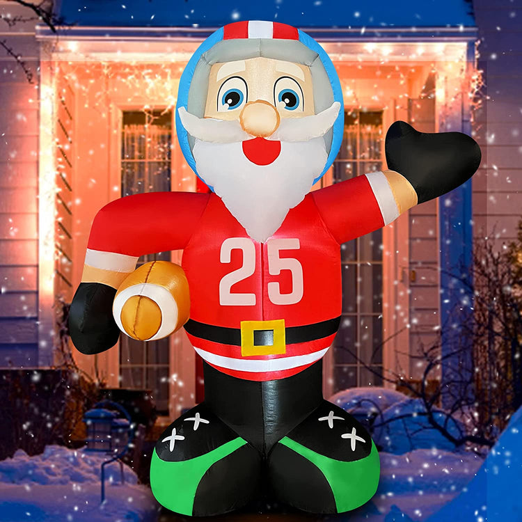 SEASONBLOW 6 FT Inflatable Christmas Football Santa Claus LED Light Up Blow Up Rugby Santa for Lawn Yard Home Indoor Outdoor