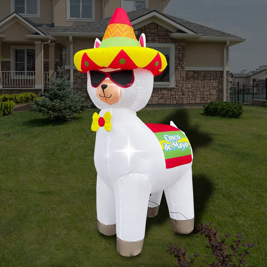 5ft Cinco De Mayo Day Inflatable Cute Alpaca with Taco Sombreros Decoration, LED Blow Up Lighted Decor Indoor Outdoor Holiday Art Decor