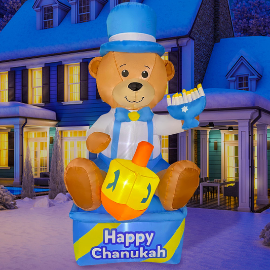 6 FT Hanukkah Inflatable Bear Hold a Dreidel, LED Blow Up Lighted Decor Indoor Outdoor Holiday Art Decor Decorations