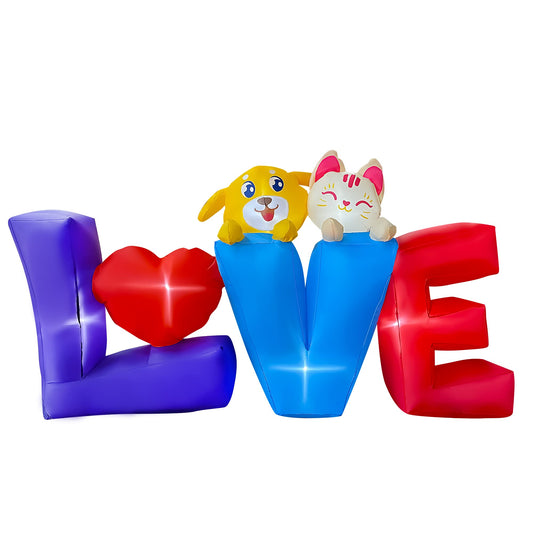 7 FT Valentine's Inflatable Love Heart with Dog and Cat LED Lighted Decoration for Birthday Wedding Yard Lawn Garden Home Party