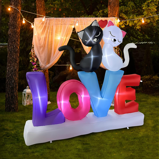 6 FT Valentine Inflatable Love Letters with Couple Cats LED Lighted Decoration for Birthday Wedding Yard Lawn Garden Home Party