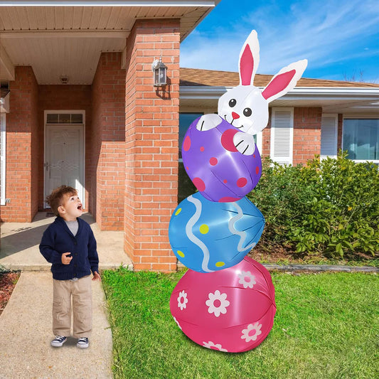 6ft Inflatable Easter Decoration Bunny with Eggs LED Blow Up Lighted Decor Indoor Outdoor Holiday Art Decor Decorations Clearance