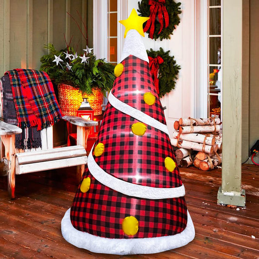 6FT Inflatable Christmas Red GinghamTree Decoration, LED Blow Up Lighted Decor Indoor Outdoor Holiday Art Decor Decorations