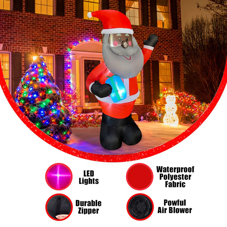 5.3ft Inflatable Christmas Black Santa Holding Gift Box LED Blow Up Lighted Decor Indoor Outdoor Holiday Art Decor Decorations