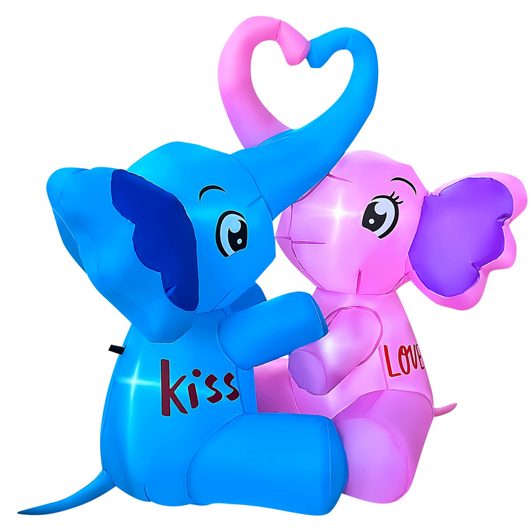 4 FT Inflatable Valentine's Day Kiss Couple Elephants LED Lighted Decoration for Birthday Wedding Yard Lawn Garden Home Party
