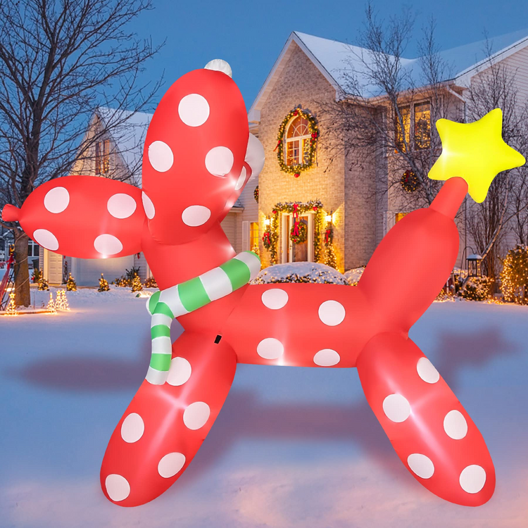 8.5 FT Christmas Inflatables Balloon Dog with Christmas Hat, Lights up Christmas Decoration Lighted Blow up Yard Party Décor Xmas Inflatable for Outdoor