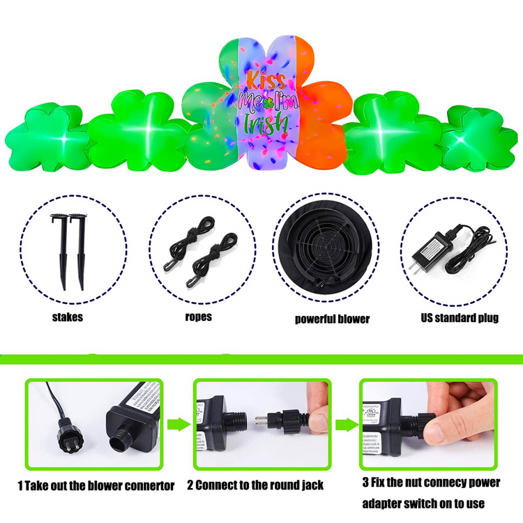 10 Ft Inflatable St. Patrick's Day Shamrock Decoration,Blow Up Cluster of Clovers with Built in LED Lights for Home Yard Lawn Garden Indoor Outdoor Holiday Party