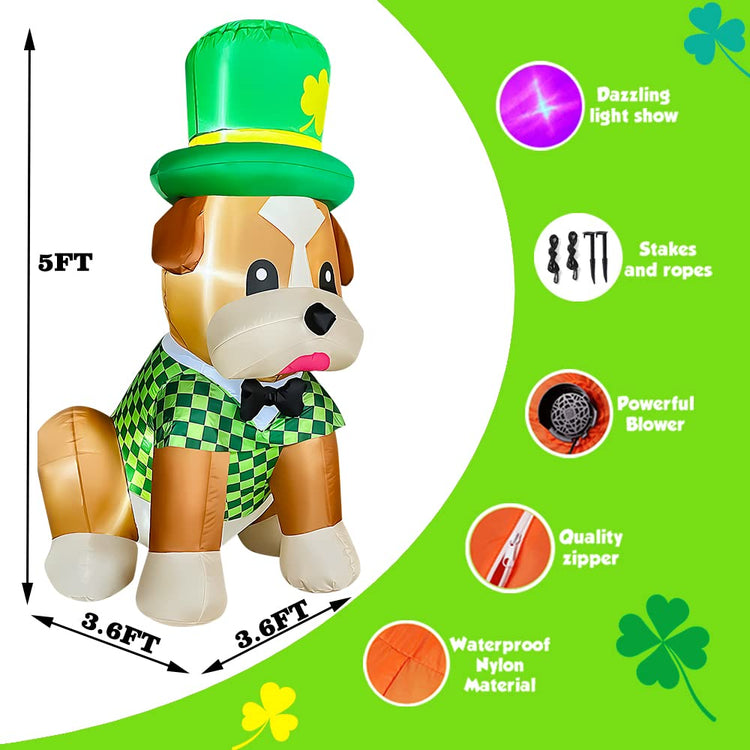 5Ft SeasonBlow Inflatable Saint Patrick's Day Clover Dog