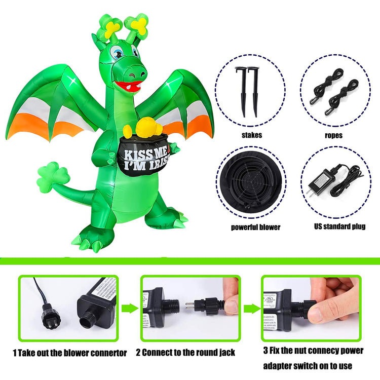 7 Ft Inflatable St. Patrick's Day Dragon Holding a Pot of Gold Decoration,St. Patrick's Day Blow Up Yard Decorations Built in LED Lights for Lawn Indoor Outdoor Holiday Party